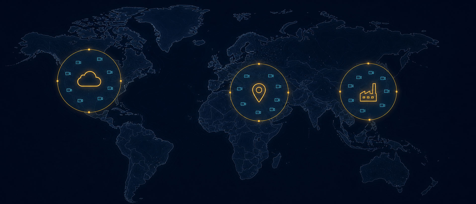 Global deployment boundaries containing cloud, regional, and on-premises video processing