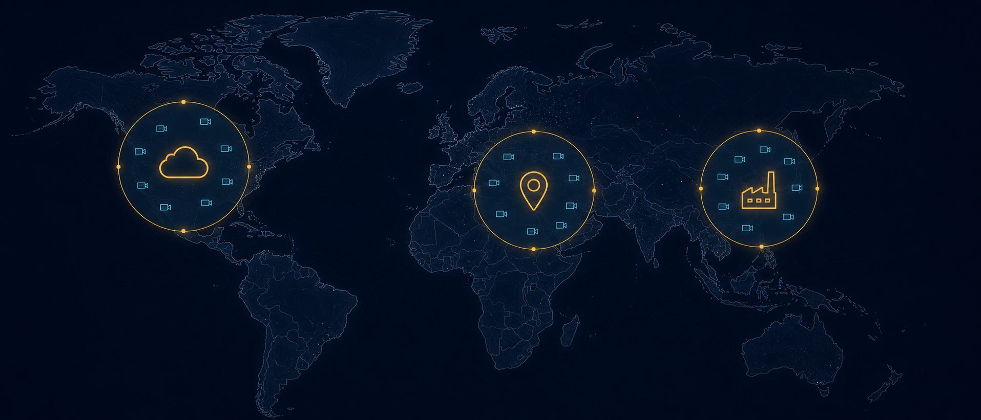 Global deployment boundaries containing cloud, regional, and on-premises video processing