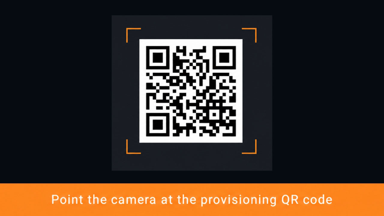 Headset camera view framing a provisioning QR code
